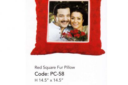 Square Red Fur Pillow